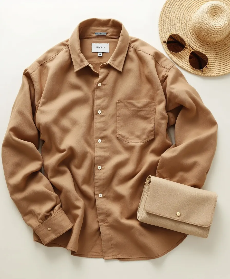 Camisas de linho dobradas em tons terrosos