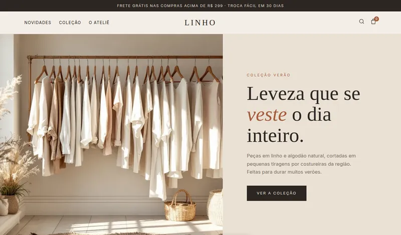 Prévia do site de demonstração Ateliê Linho