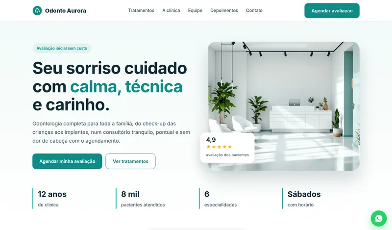 Prévia do site de demonstração Odonto Aurora