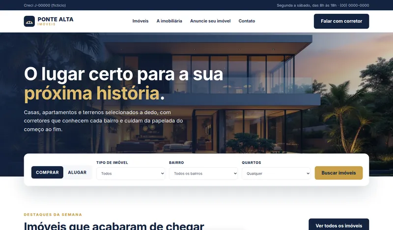 Prévia do site de demonstração Ponte Alta Imóveis