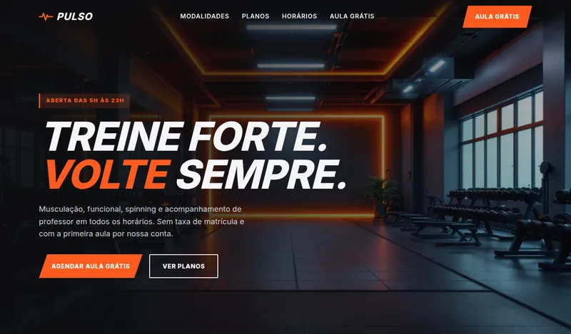 Prévia do site de demonstração Pulso Academia